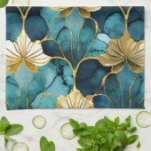 日本のフローラティール（緑がかった色）金ゴールド キッチンタオル (折り畳み)