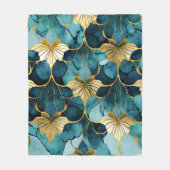日本のフローラティール(緑がかった色)金ゴールド フリースブランケット (正面)