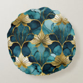 日本のフローラティール（緑がかった色）金ゴールド ラウンドクッション (裏面)