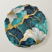 日本のフローラティール（緑がかった色）金ゴールド ラウンドクッション (裏面)