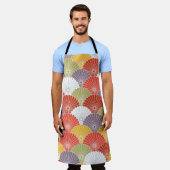 日本のフローラ波：カラフルヴィンテージ エプロン (着用した状態)