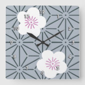 日本のフローラ着物ファインアート スクエア壁時計 (正面)