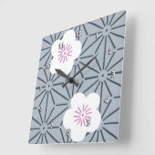 日本のフローラ着物ファインアート スクエア壁時計 (傾斜)