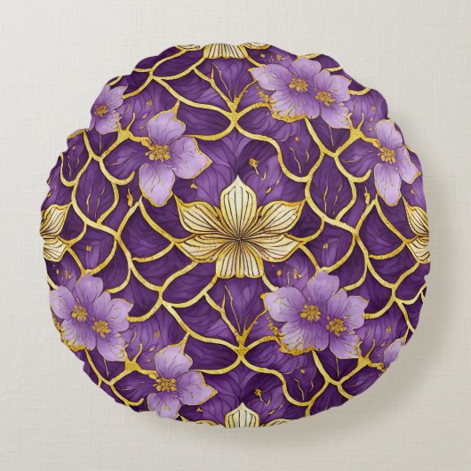 日本のフローラ紫金ゴールド ラウンドクッション (正面)