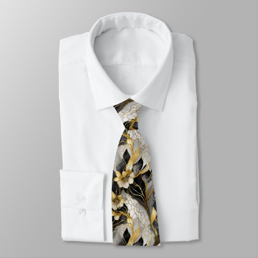 日本のフローラ黒金ゴールド ネクタイ (タイ)