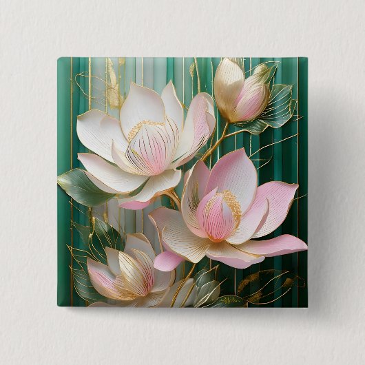 日本のモクレンアートの花咲く壁紙 缶バッジ (正面)