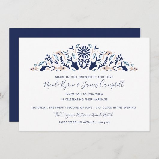 日本のモダンなコイと蓮の花のウェディング 招待状 (正面/裏面)