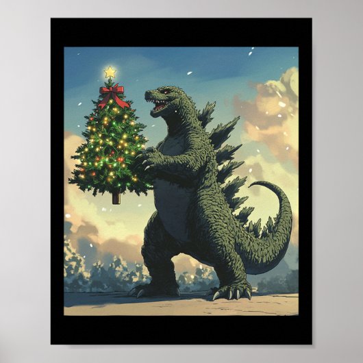 日本のモンスター怪獣がクリスマスツリーを持っている ポスター (正面)