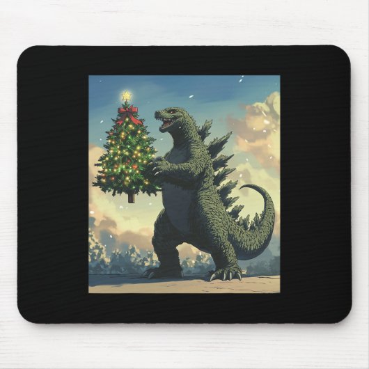 日本のモンスター怪獣がクリスマスツリーを持っている マウスパッド (正面)