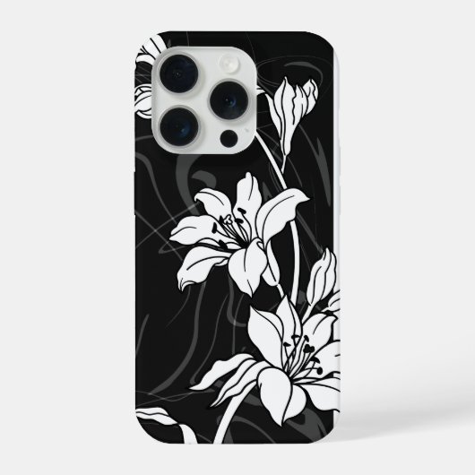 日本のユリの古典的なイラスト iPhoneケース (裏面)