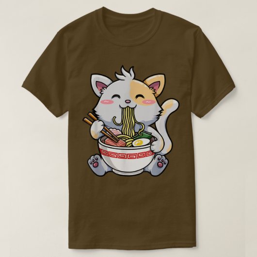 日本のラーメンかわいいアニメ猫好きパパママボーイ Tシャツ (デザイン正面)