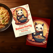 日本のラーメン猫の誕生日パーティ