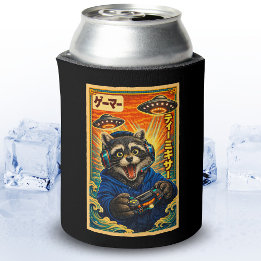 日本のレトロなヴィンテージUFOアライグマ面白いゲーマー 缶クーラー