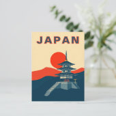 日本のレトロな旅行アート 仏塔 寺院 ポストカード (スタンド正面)