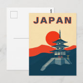 日本のレトロな旅行アート 仏塔 寺院 ポストカード (正面/裏面)