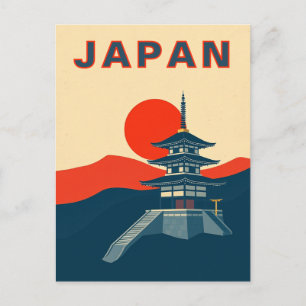 日本のレトロな旅行アート 仏塔 寺院 ポストカード