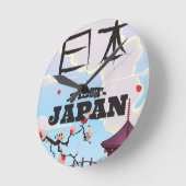 日本のレトロな旅行ポスター ラウンド壁時計 (傾斜)