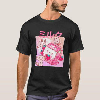 日本のレトロアニメかわいいアクソロテルストロベリーミル Tシャツ
