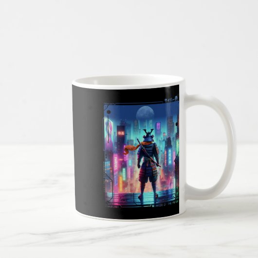 日本のレトロサイバー風ニンジャサムライ電柱 コーヒーマグカップ (右)