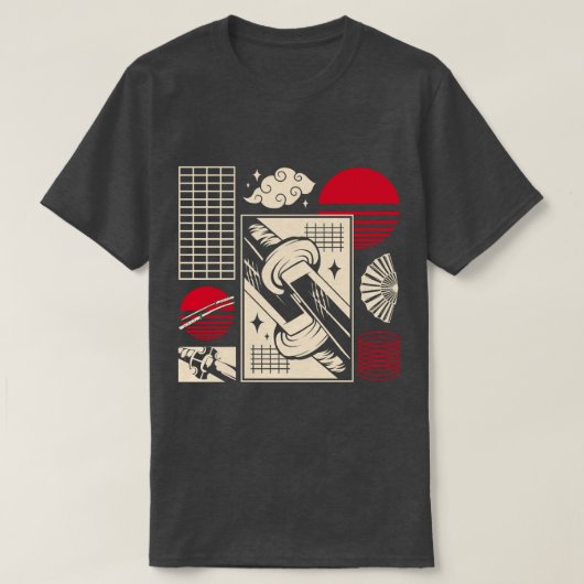 日本のレトロ侍 刀 美意識パターン Tシャツ (デザイン正面)
