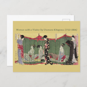 日本のヴィンテージの入り組んだ着物の柄と女性 ポストカード