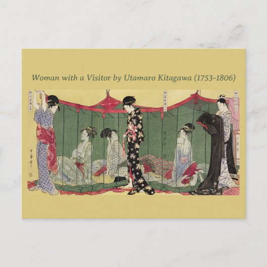 日本のヴィンテージの入り組んだ着物の柄と女性 ポストカード (正面)