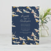 日本のヴィンテージクレーンブルーエレガントな結婚式 招待状 (スタンド正面)