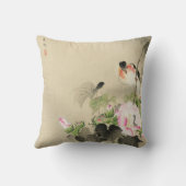 日本のヴィンテージバードピンクブロッサムプリントスローピル クッション (裏面)