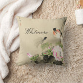 日本のヴィンテージバードピンクブロッサムプリント クッション (ブランケット)