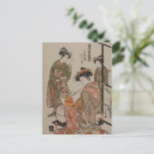日本のヴィンテージ木版画アートプリント 茶道 ポストカード (スタンド正面)