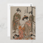 日本のヴィンテージ木版画アートプリント 茶道 ポストカード (正面/裏面)