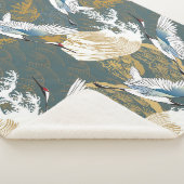 日本のヴィンテージ鶴の鳥模様 シェルパブランケット (3/4)