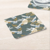 日本のヴィンテージ鶴の鳥模様 スクエアペーパーコースター (アングル)