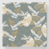 日本のヴィンテージ鶴の鳥模様 ストーンコースター (正面)