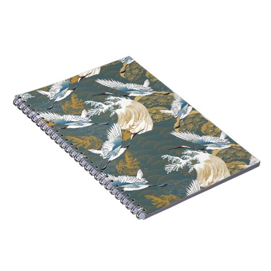 日本のヴィンテージ鶴の鳥模様 ノートブック (右側)