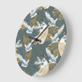 日本のヴィンテージ鶴の鳥模様 ラージ壁時計 (傾斜)