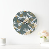 日本のヴィンテージ鶴の鳥模様 ラージ壁時計 (ホーム)