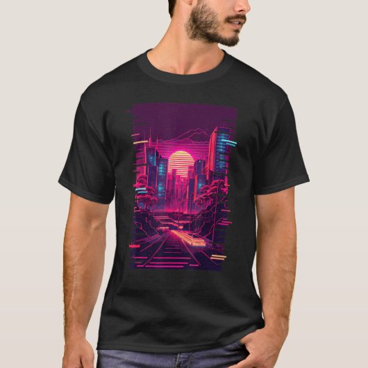 日本のヴェイパーウェーブシティ東京都市の未来主義の美学 Tシャツ (正面)