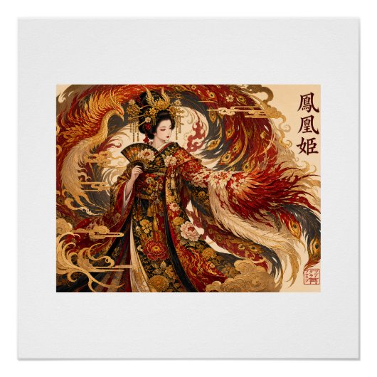 日本の不死鳥芸者アート | 神話デザイン ポスター (正面)