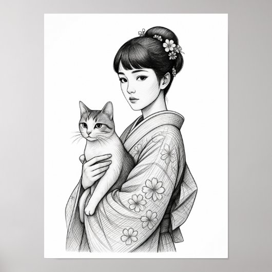 日本の乙女と猫 ポスター (正面)