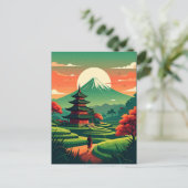 日本の五重塔と富士山のヴィンテージ ポストカード (スタンド正面)