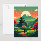 日本の五重塔と富士山のヴィンテージ ポストカード (正面/裏面)