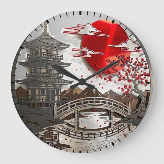 日本の五重塔と桜の壁掛け時計 ラージ壁時計 (正面)