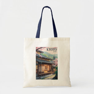 日本の京都の家イラスト 旅行アート ヴィンテージ トートバッグ