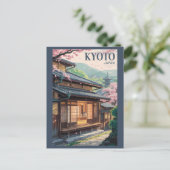 日本の京都の家イラスト 旅行アート ヴィンテージ ポストカード (スタンド正面)