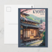 日本の京都の家イラスト 旅行アート ヴィンテージ ポストカード (正面/裏面)