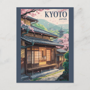 日本の京都の家イラスト 旅行アート ヴィンテージ ポストカード
