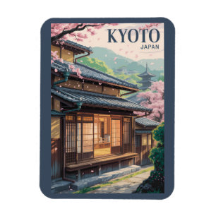 日本の京都の家イラスト 旅行アート ヴィンテージ マグネット