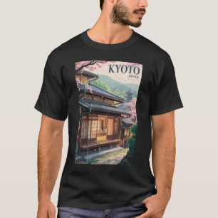 日本の京都の家イラスト 旅行アート ヴィンテージ Tシャツ