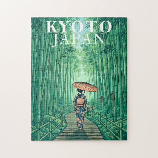 日本の京都の竹林 ジグソーパズル レトロ (縦)